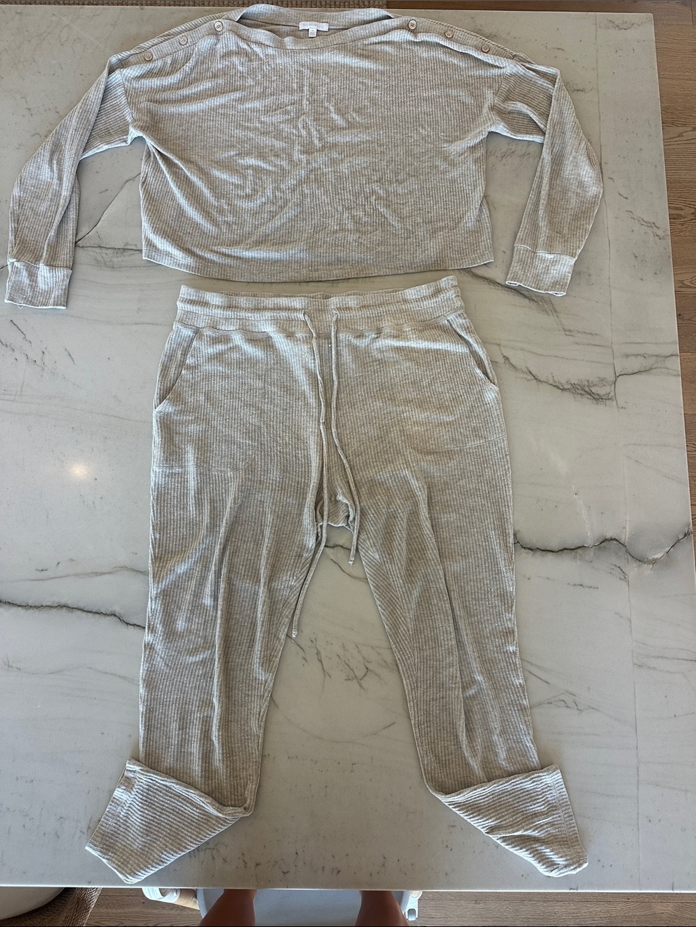 Beyond Yoga Ribbed Loungewear Set in Light Sand Color